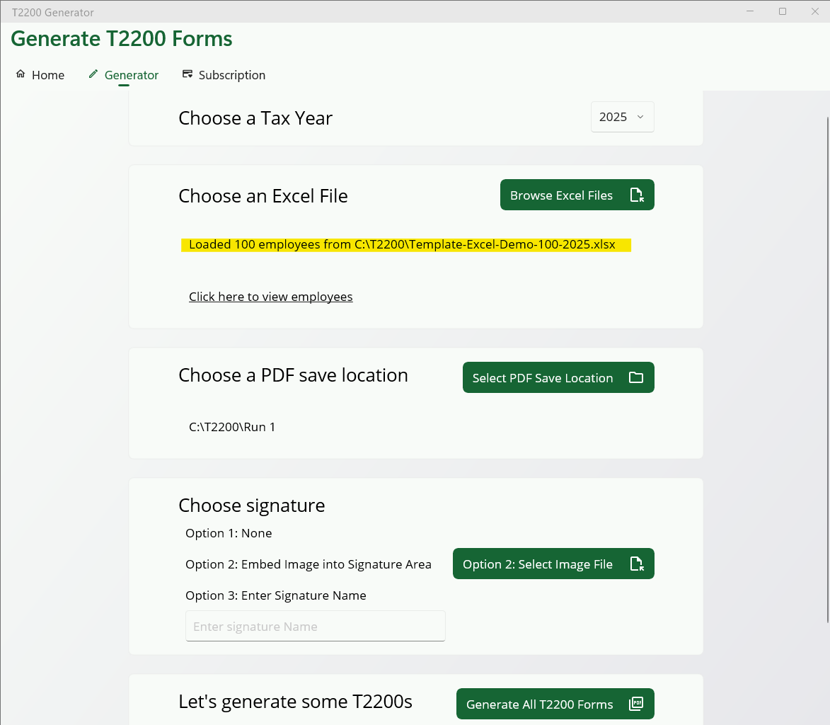 Picture of Main Application showing Loading Excel
