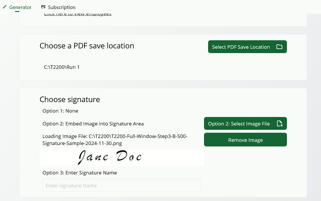 Picture of Main Application using signature text